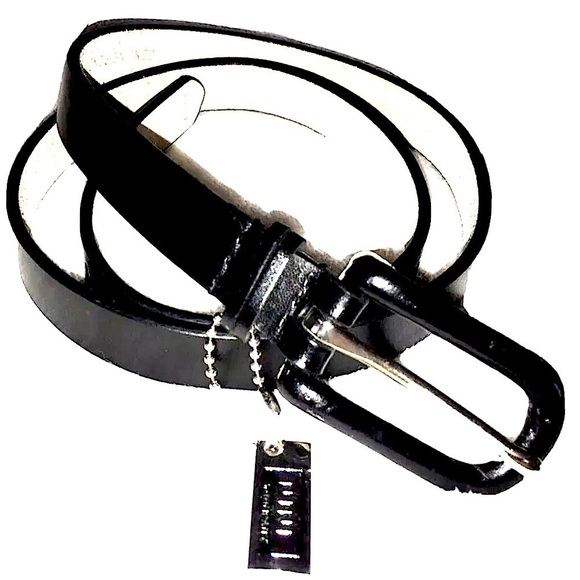 Nine West Leather Belt with Silver Logo Charm, S - Picture 1 of 2